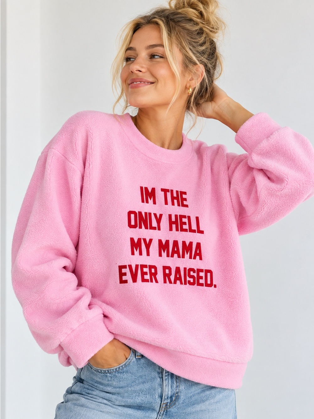 NWT Daydream Nation I'm the Only Hell My Mama Ever Raised Pink Sweatshirt Sz S